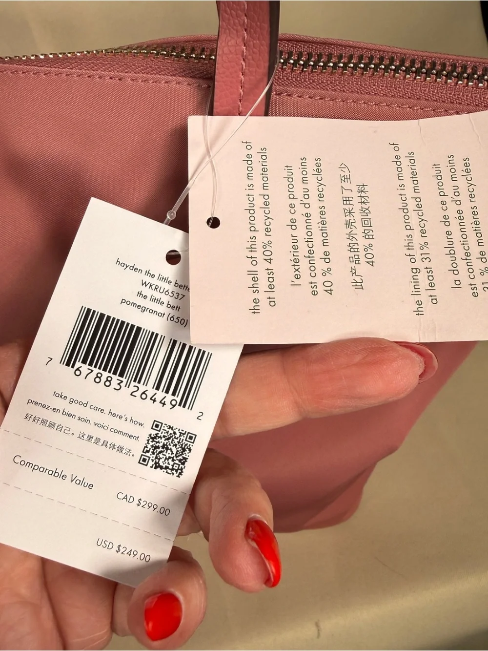 Kate Spade Hayden The Little Better Nylon Tote Bag Pomegranate Pink WKRU6537 NEW